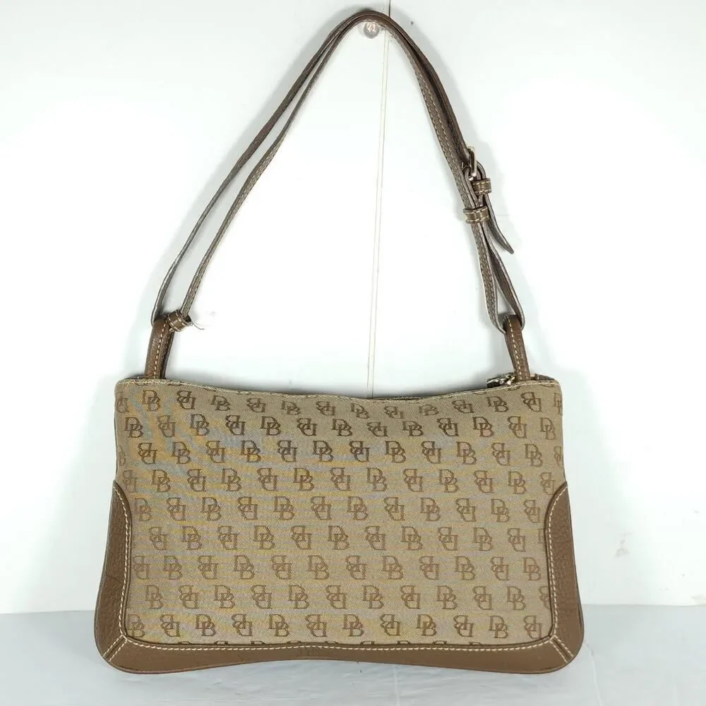 Dooney & Bourke Vtg Brown Canvas Leather Monogram Slim Mini Shoulder Bag Purse
